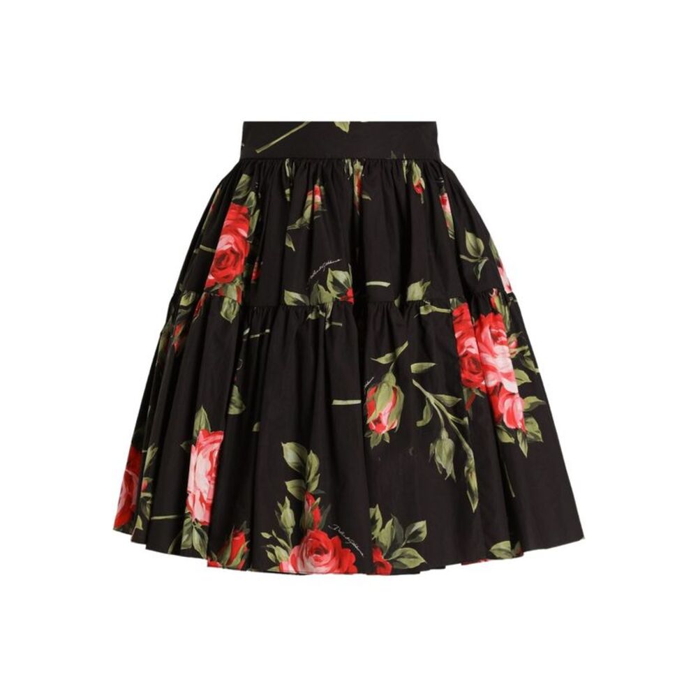 Dolce & Gabbana Women Roses Bouquet Print Cotton Skirt
